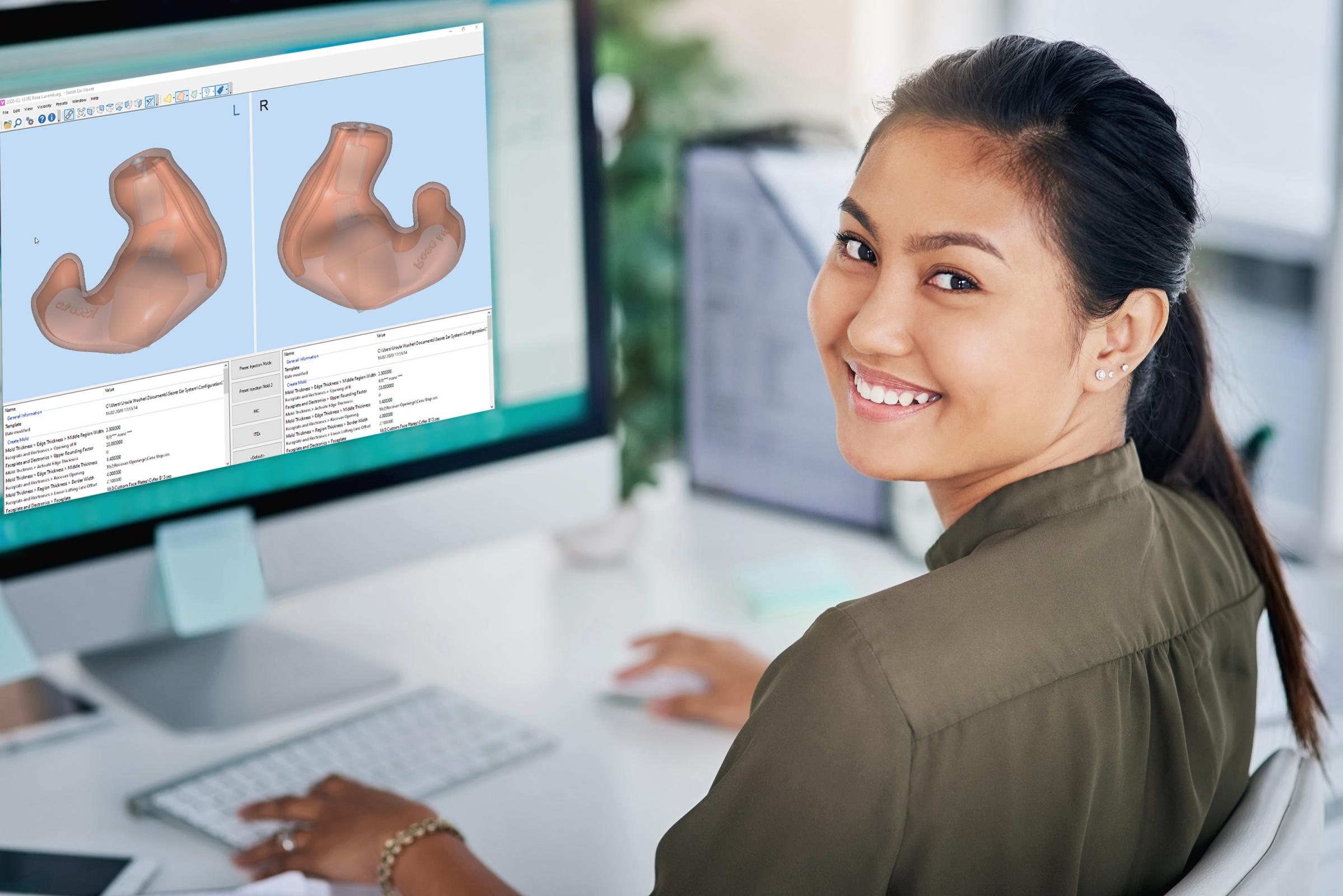 Woman working with Secret Ear Viewer